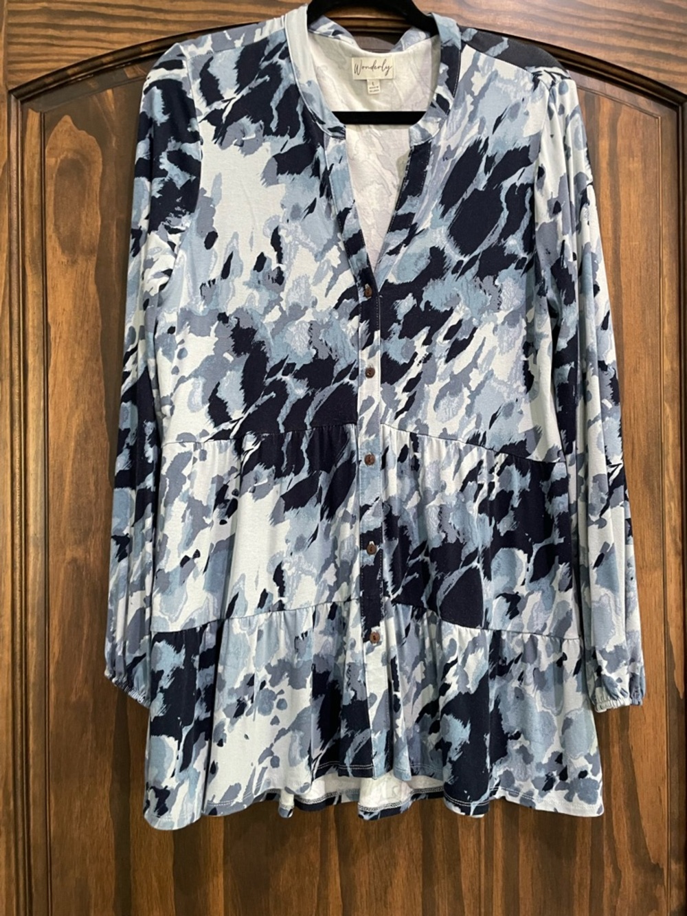 Wonderly Blue Marble-Print Button Tunic